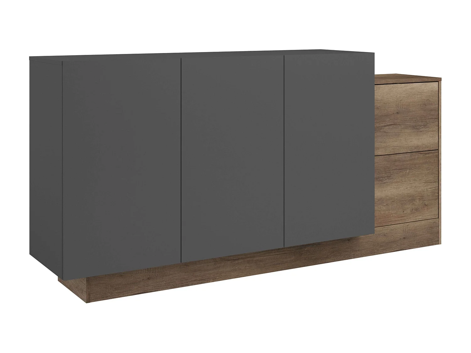 Buffet Opec 3 portes 2 tiroirs Gris et Chêne 184x88,6x33 cm