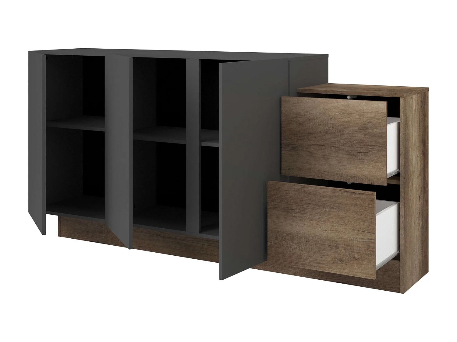 Buffet Opec 3 portes 2 tiroirs Gris et Chêne 184x88,6x33 cm