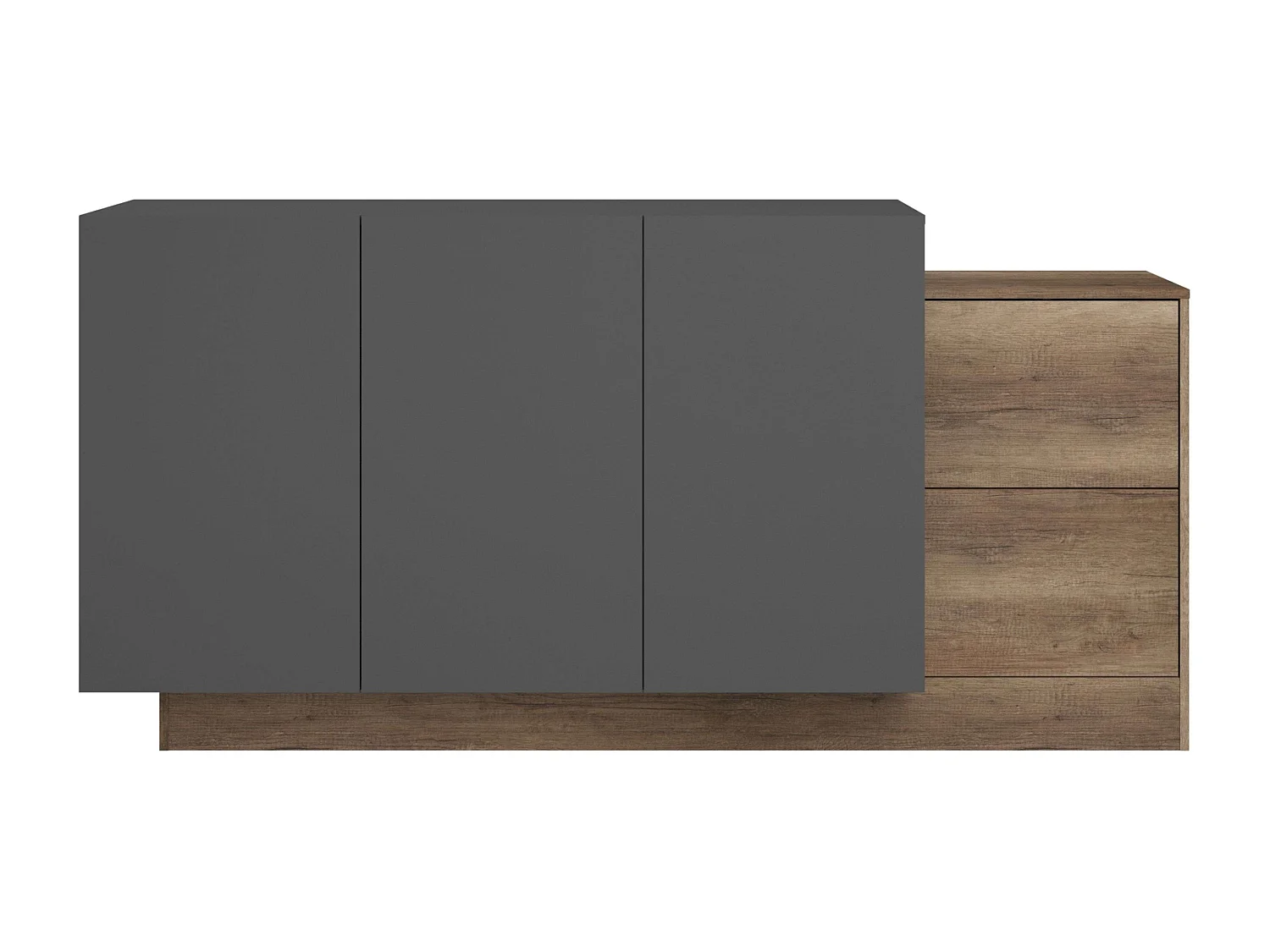 Buffet Opec 3 portes 2 tiroirs Gris et Chêne 184x88,6x33 cm