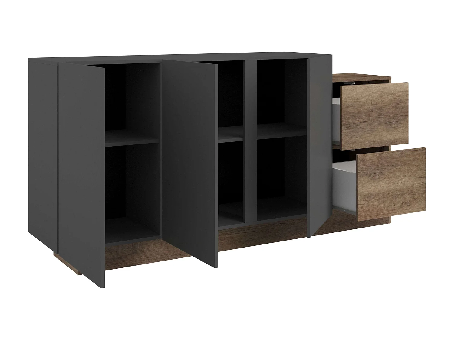 Buffet Opec 3 portes 2 tiroirs Gris et Chêne 184x88,6x33 cm