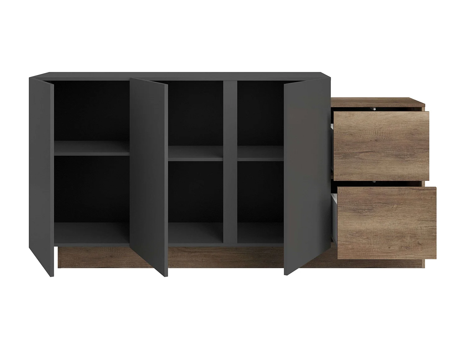 Buffet Opec 3 portes 2 tiroirs Gris et Chêne 184x88,6x33 cm