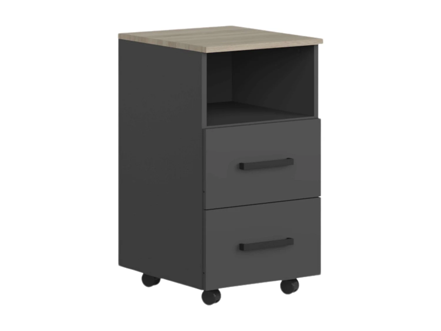 Commode de bureau Buc Fizz, 2 tiroirs, 1 tiroir creux, chêne Sonoma, gris, 40 x 67 x 45 cm