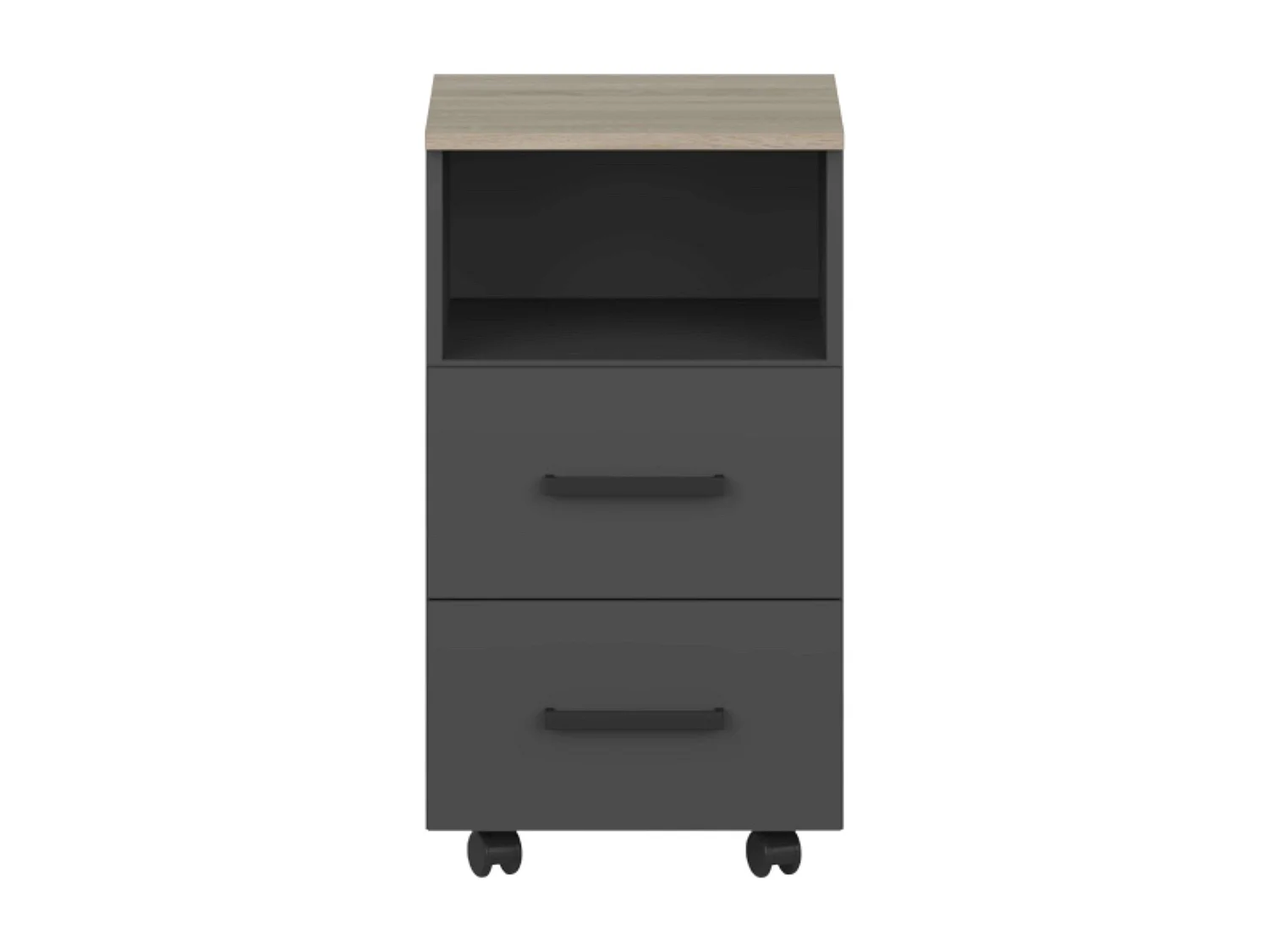 Commode de bureau Buc Fizz, 2 tiroirs, 1 tiroir creux, chêne Sonoma, gris, 40 x 67 x 45 cm