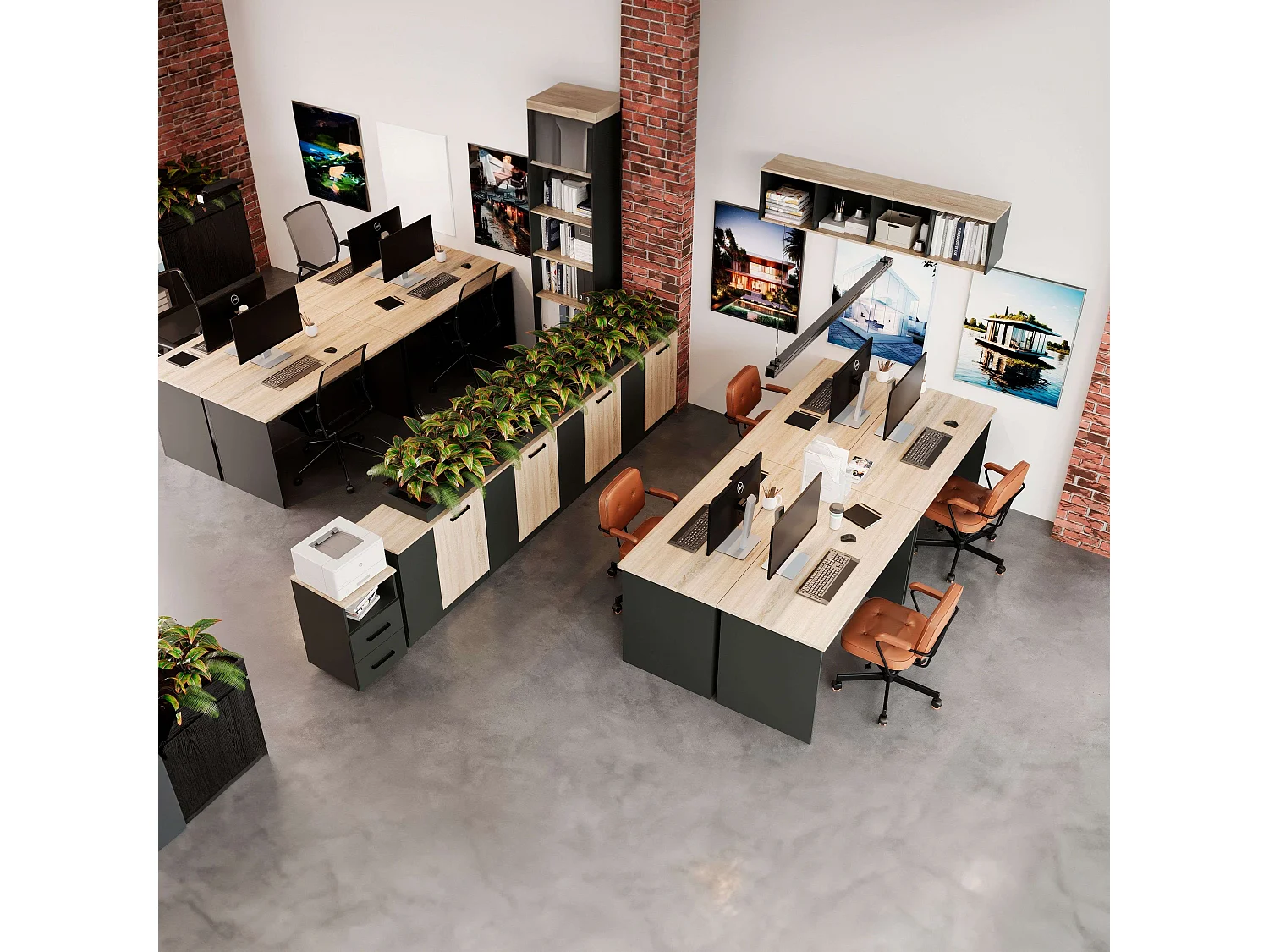 Commode de bureau Buc Fizz, 2 tiroirs, 1 tiroir creux, chêne Sonoma, gris, 40 x 67 x 45 cm