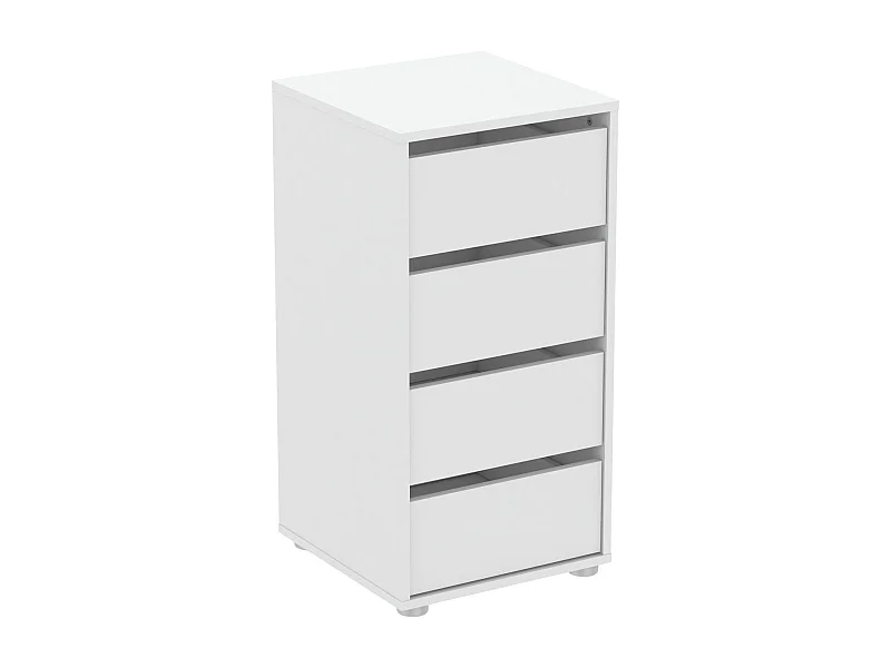Commode 4 tiroirs Blokty pour chambre à coucher, blanc mat, 39,3 x 76,3 x 39,6 cm