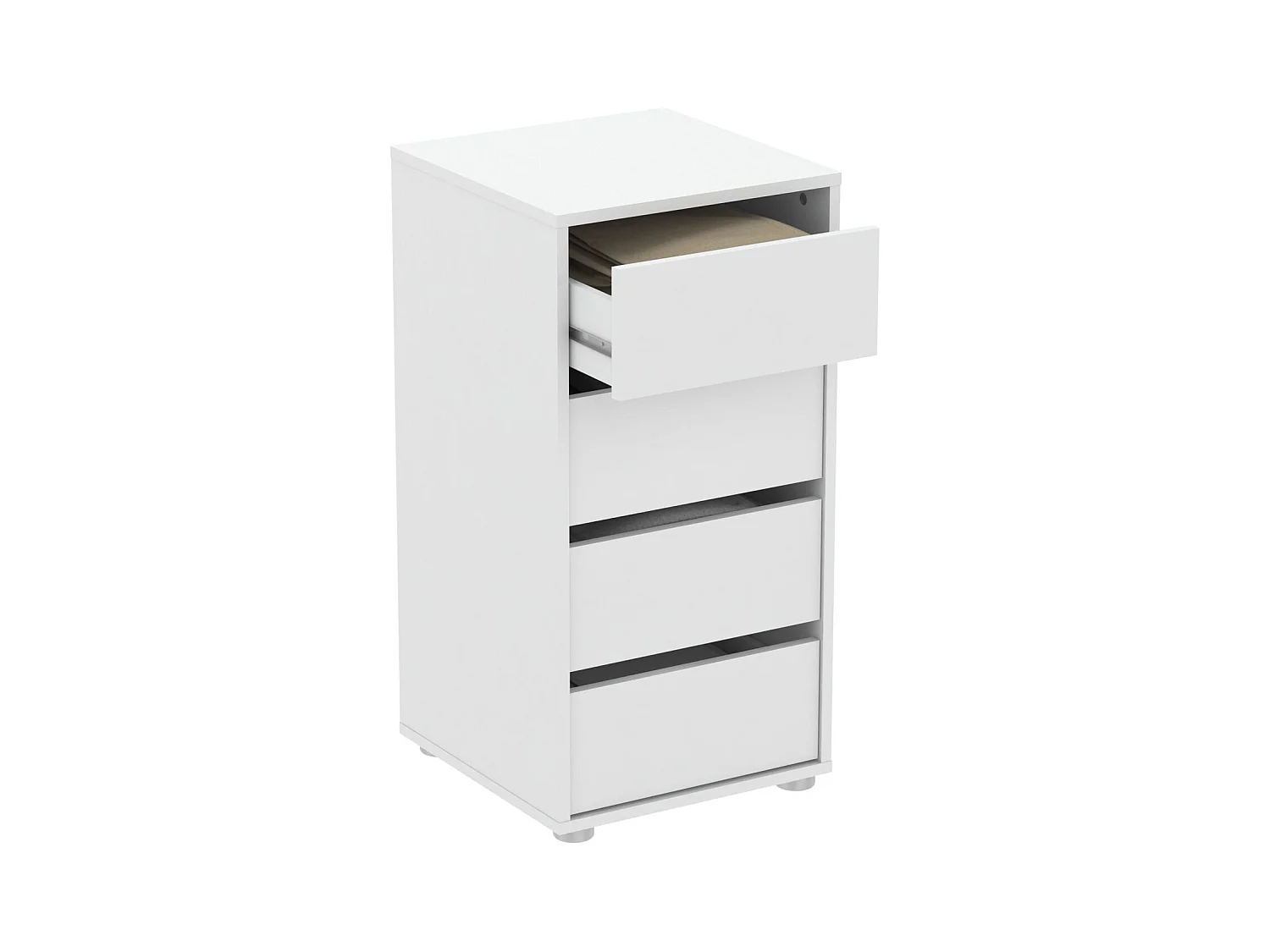 Commode 4 tiroirs Blokty pour chambre à coucher, blanc mat, 39,3 x 76,3 x 39,6 cm