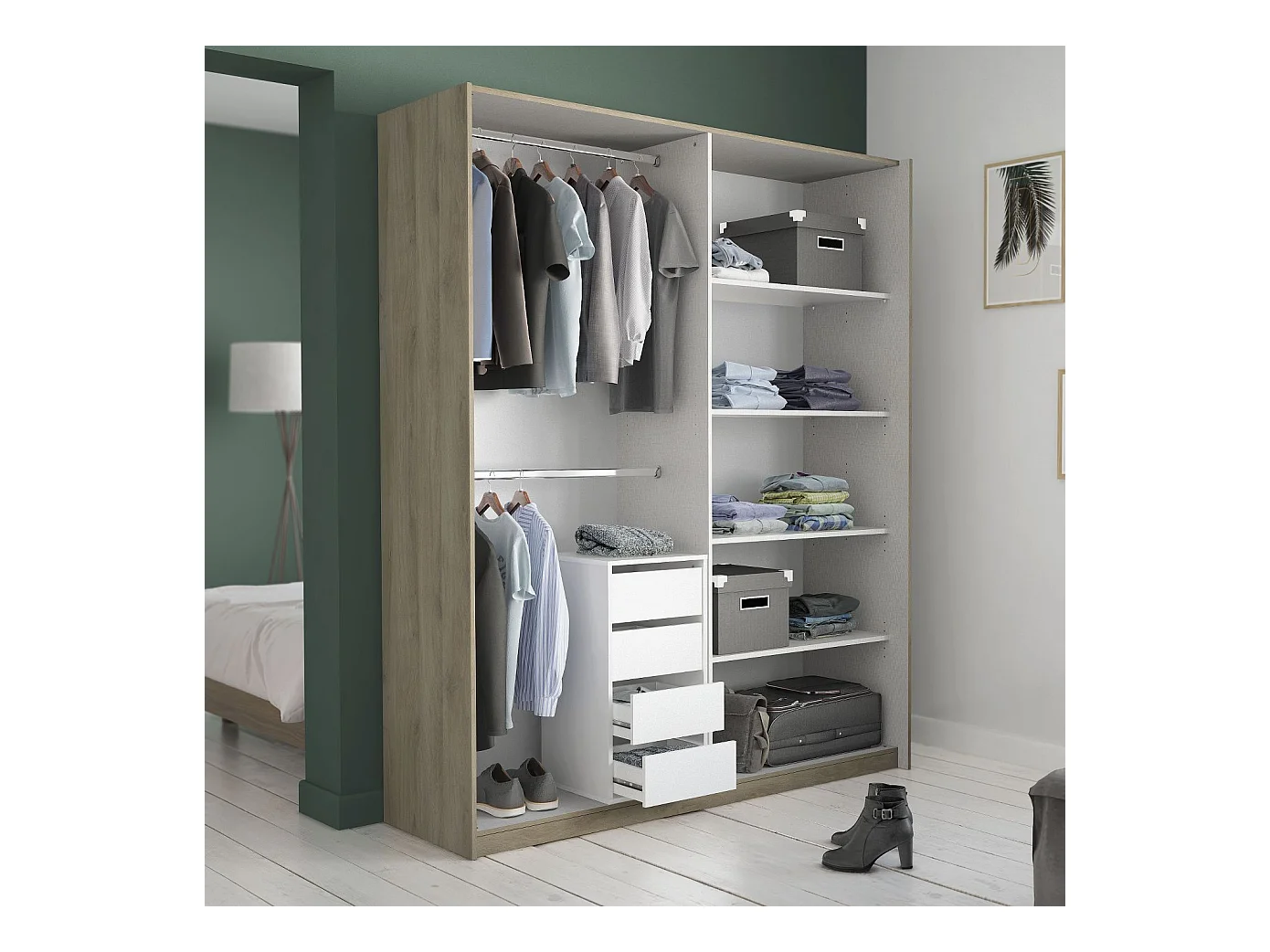 Commode 4 tiroirs Blokty pour chambre à coucher, blanc mat, 39,3 x 76,3 x 39,6 cm