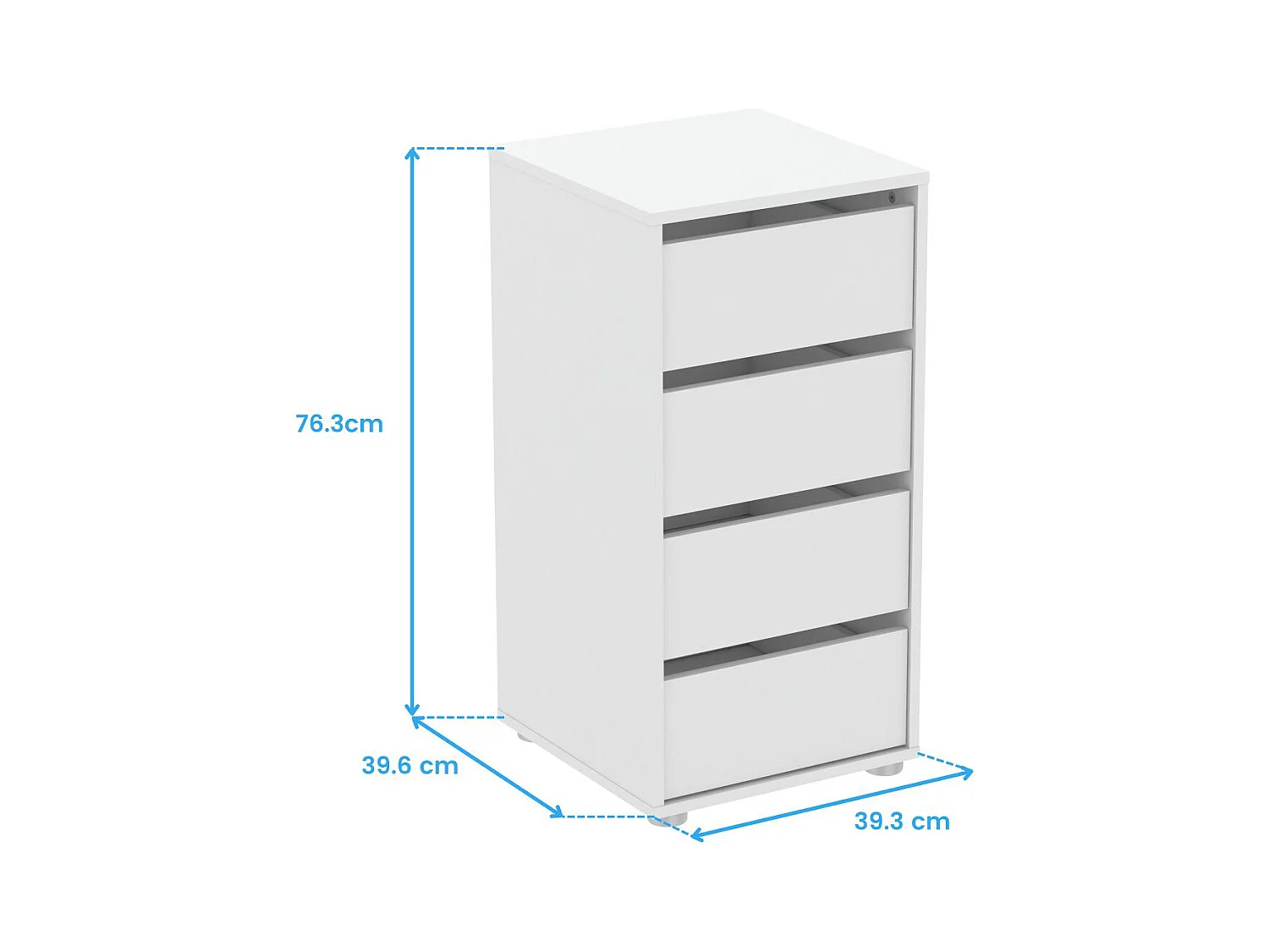 Commode 4 tiroirs Blokty pour chambre à coucher, blanc mat, 39,3 x 76,3 x 39,6 cm