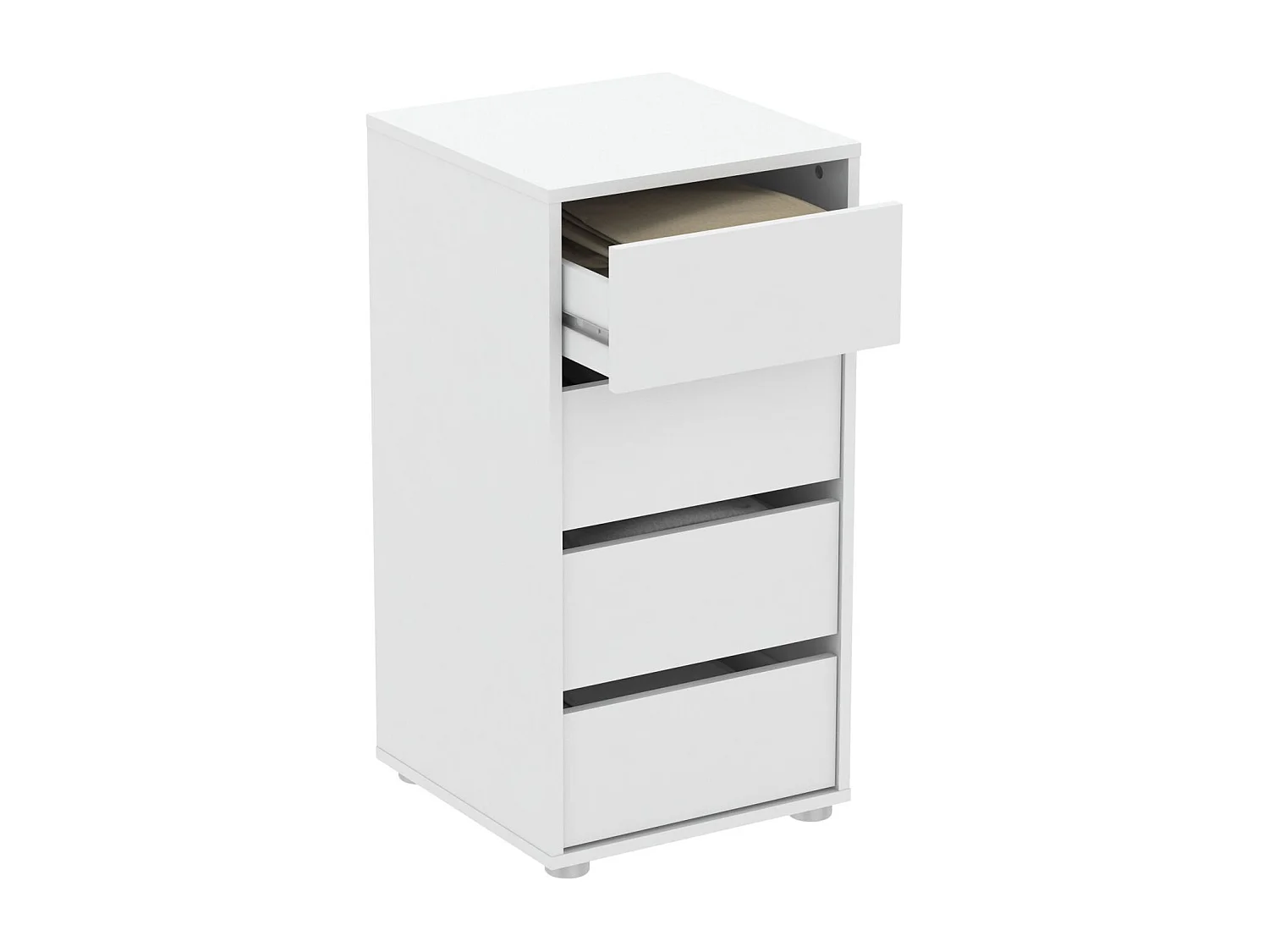 Commode 4 tiroirs Blokty pour chambre à coucher, blanc mat, 39,3 x 76,3 x 39,6 cm