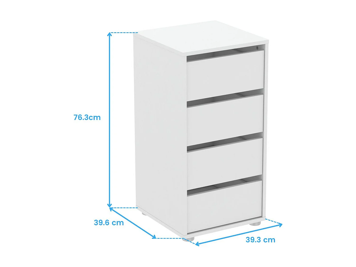 Commode 4 tiroirs Blokty pour chambre à coucher, blanc mat, 39,3 x 76,3 x 39,6 cm