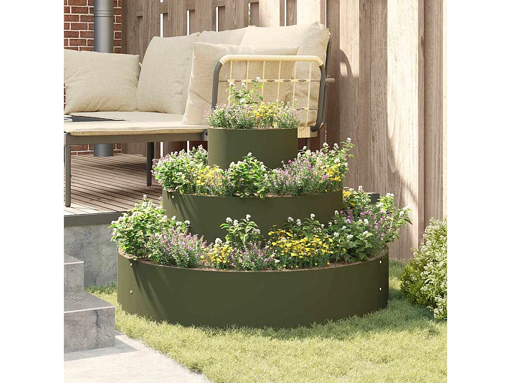 Cache-pot de jardin | Jardinière Vert olive 90 x 90 x 20 cm Acier