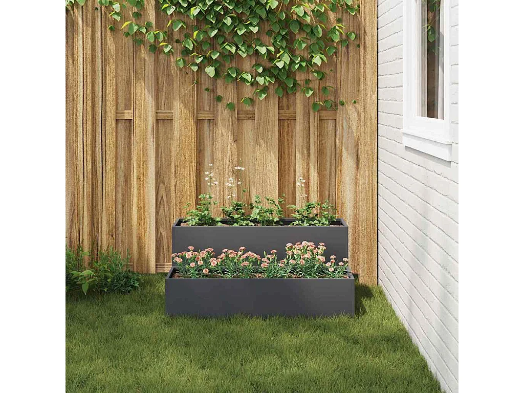 Maceta para Jardín | Jardinera | Macetero Antracita 100 x 60 x 45 cm Acero