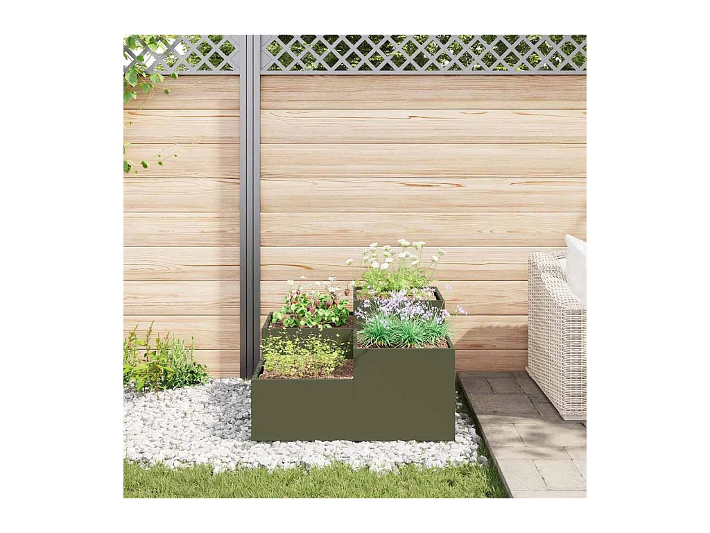 Maceta para Jardín | Jardinera | Macetero Verde oliva 80 x 80 x 48 cm Acero