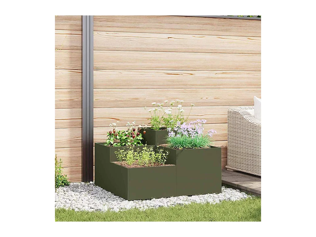 Cache-pot de jardin | Jardinière Vert olive 100 x 100 x 48 cm Acier
