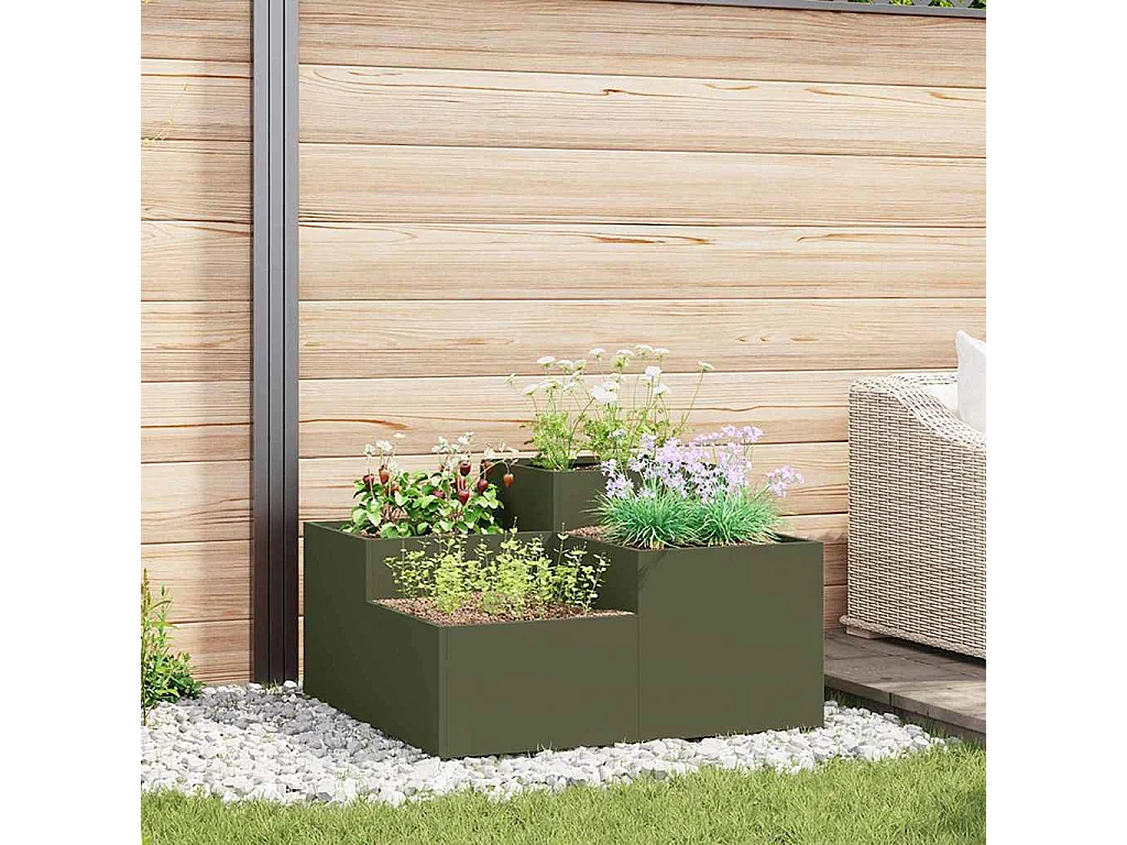 Cache-pot de jardin | Jardinière Vert olive 100 x 100 x 48 cm Acier
