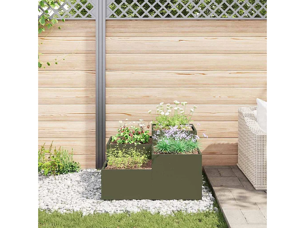 Maceta para Jardín | Jardinera | Macetero Verde oliva 100 x 100 x 48 cm Acero