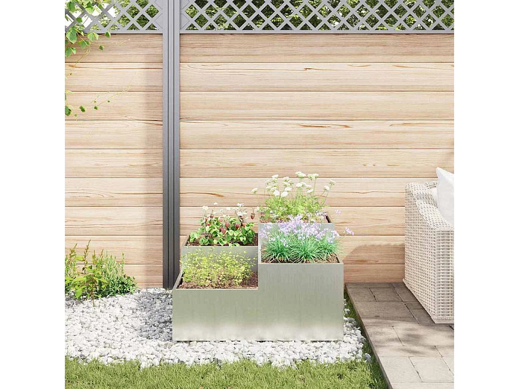 Maceta para Jardín | Jardinera | Macetero Plateado 80 x 80 x 48 cm Acero galvanizado