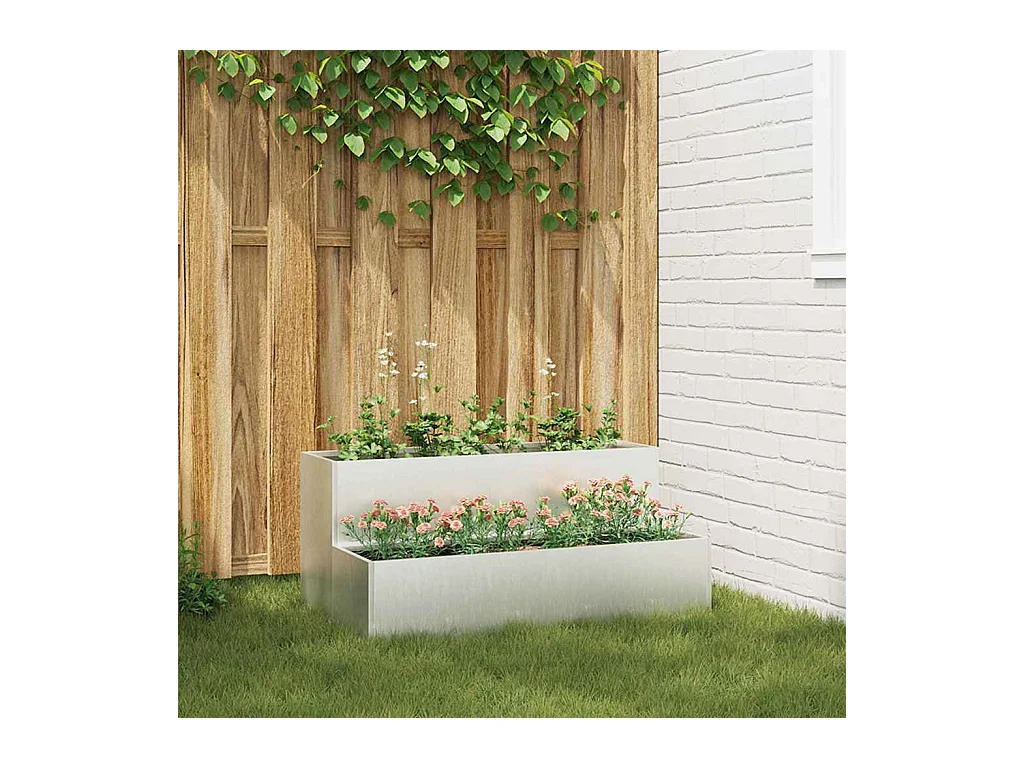 Maceta para Jardín | Jardinera | Macetero Plateado 100 x 60 x 45 cm Acero inoxidable