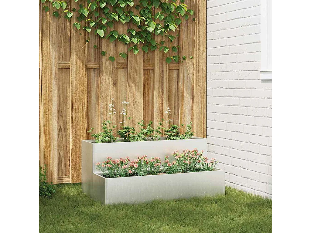 Cache-pot de jardin | Jardinière Argent 100 x 60 x 45 cm Acier inoxydable