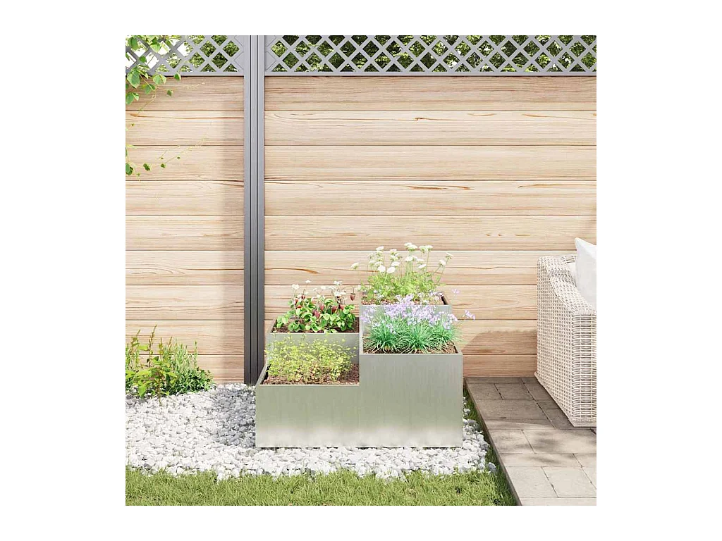 Maceta para Jardín | Jardinera | Macetero Plateado 100 x 100 x 48 cm Acero galvanizado