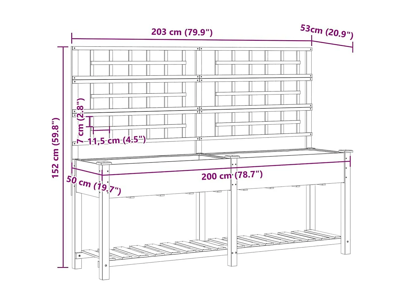 Cache-pot de jardin | Jardinière avec étagère Beige 203.5 x 54 x 152.5 cm