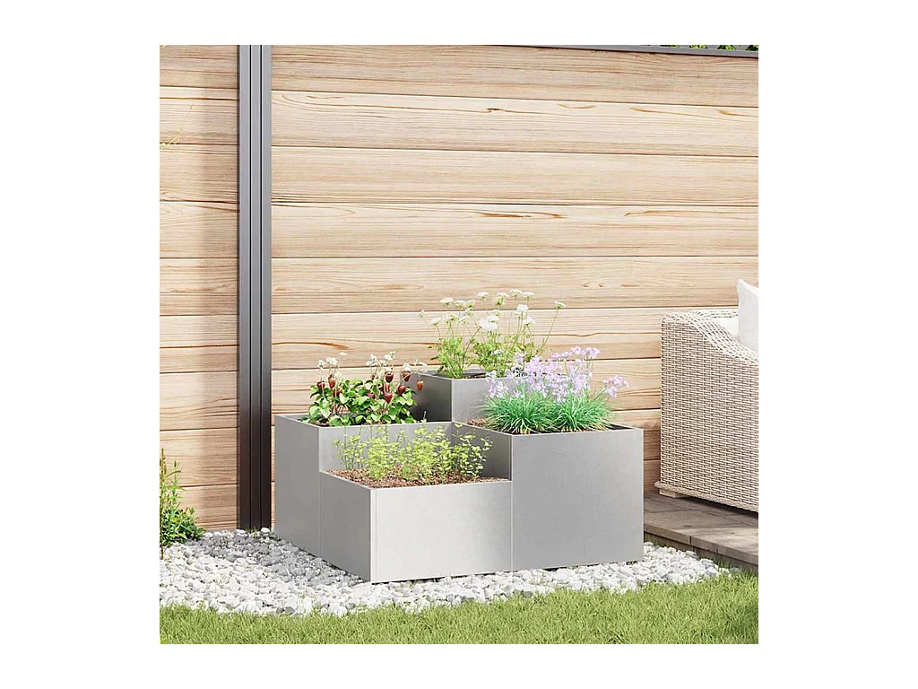 Maceta para Jardín | Jardinera | Macetero Plateado 100 x 100 x 48 cm Acero inoxidable