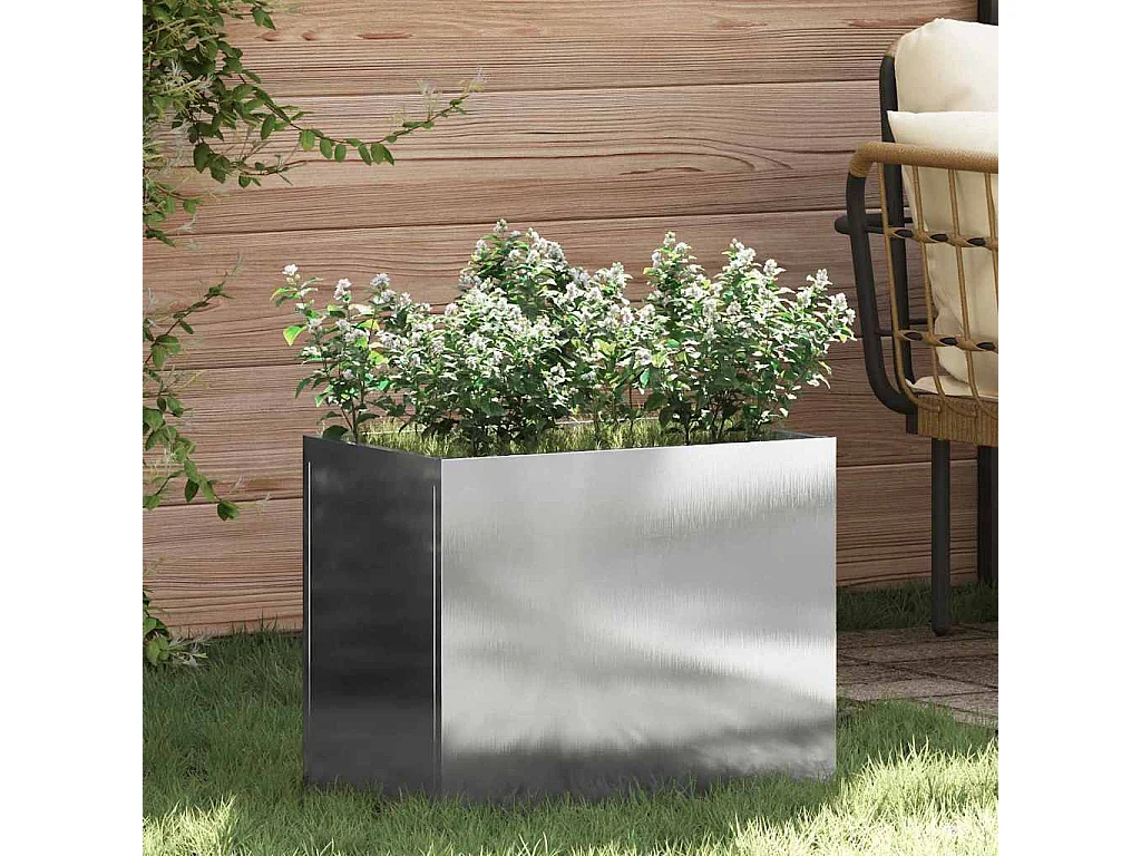 Cache-pot de jardin | Jardinière Argent 50 x 32 x 40 cm Acier inoxydable