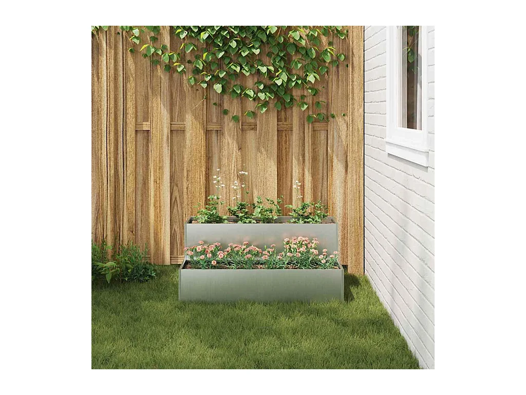 Maceta para Jardín | Jardinera | Macetero Plateado 100 x 60 x 45 cm Acero galvanizado