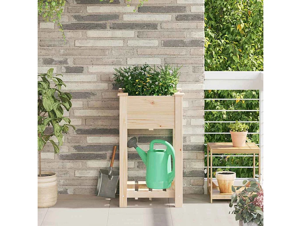 Maceta para Jardín | Jardinera | Macetero con estante Beige 45 x 45 x 76.5 cm