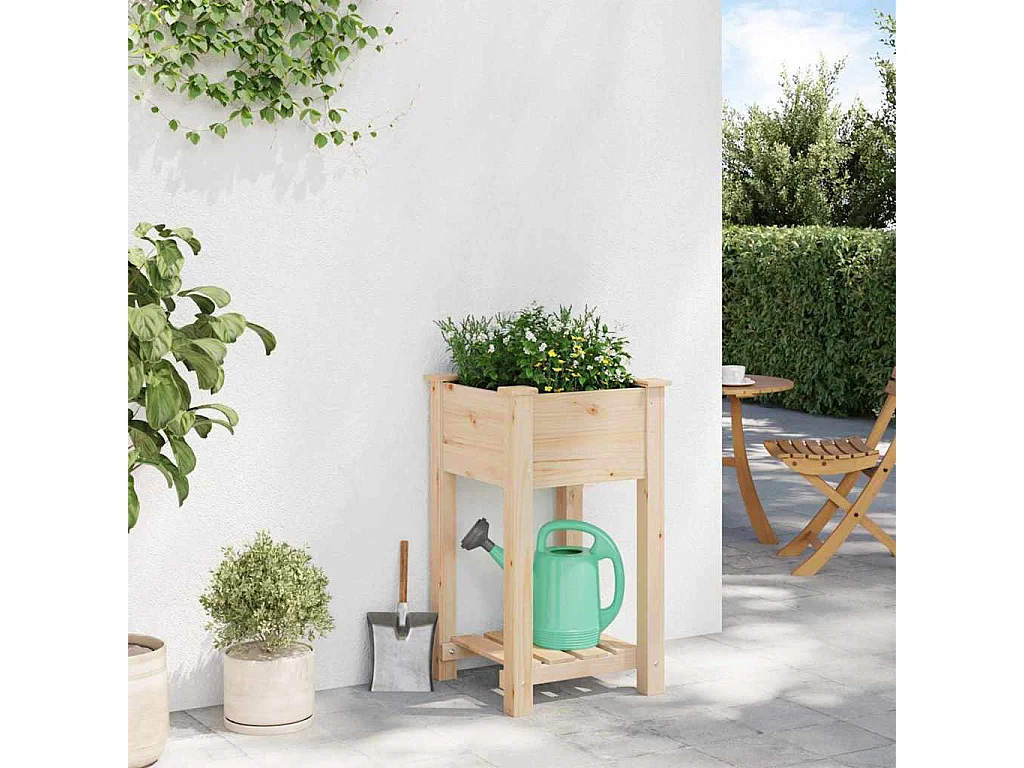 Maceta para Jardín | Jardinera | Macetero con estante Beige 45 x 45 x 76.5 cm