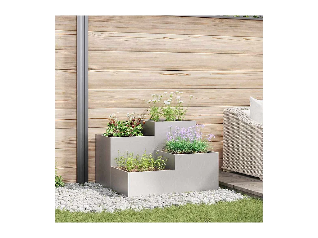 Maceta para Jardín | Jardinera | Macetero Plateado 80 x 80 x 60 cm Acero inoxidable