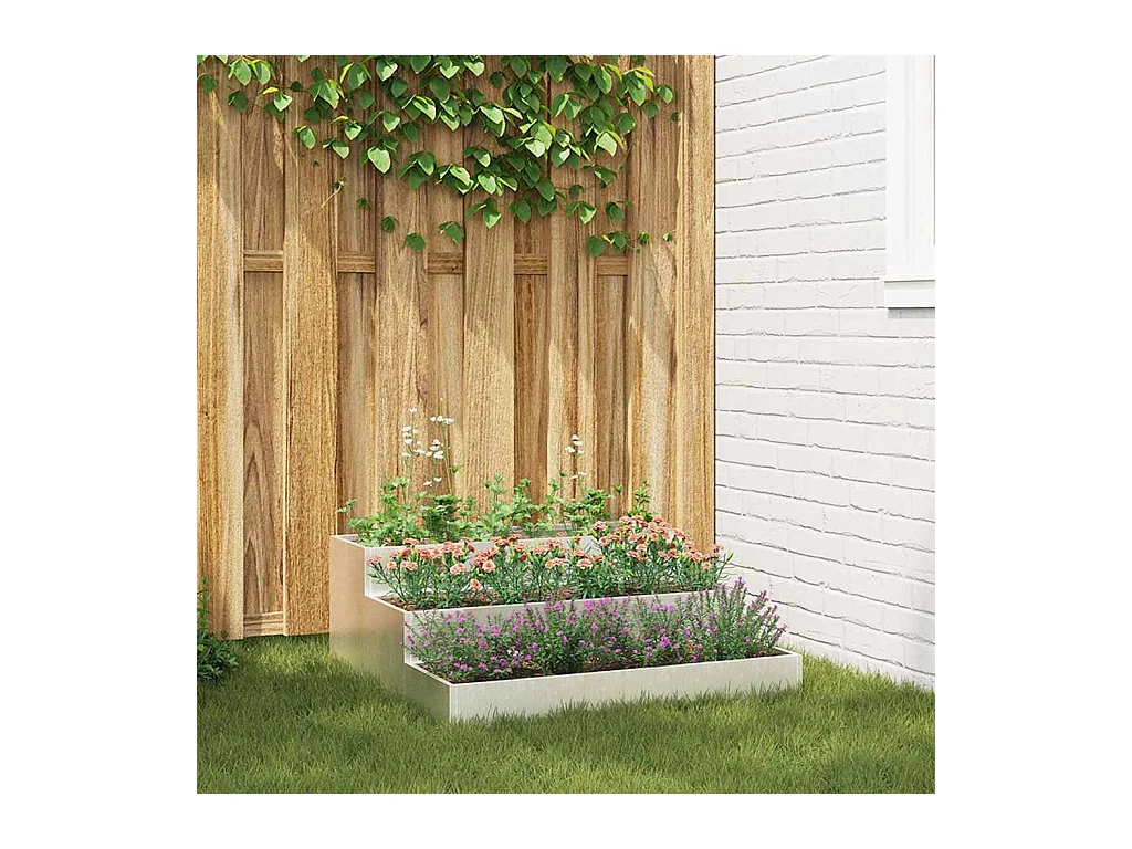 Maceta para Jardín | Jardinera | Macetero Plateado 90 x 90 x 35 cm Acero inoxidable