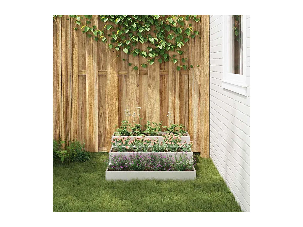 Maceta para Jardín | Jardinera | Macetero Plateado 90 x 90 x 35 cm Acero inoxidable