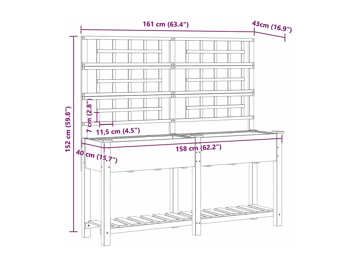 Maceta para Jardín | Jardinera | Macetero con estante Beige 161 x 46 x 152.5 cm