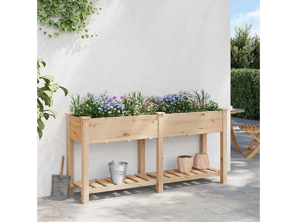 Maceta para Jardín | Jardinera | Macetero con estante Beige 161.5 x 45 x 76.5 cm