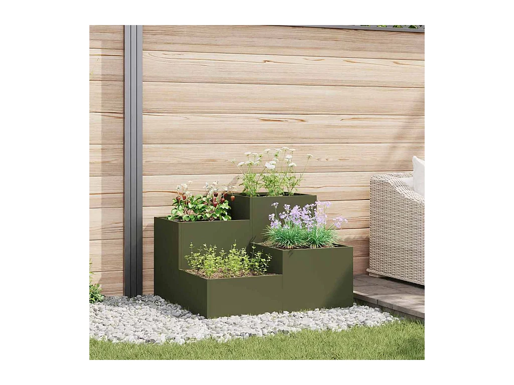 Maceta para Jardín | Jardinera | Macetero Verde oliva 80 x 80 x 60 cm Acero