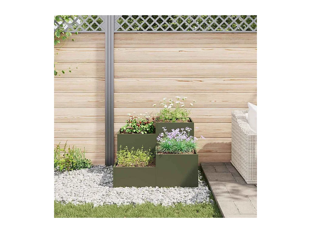 Maceta para Jardín | Jardinera | Macetero Verde oliva 80 x 80 x 60 cm Acero