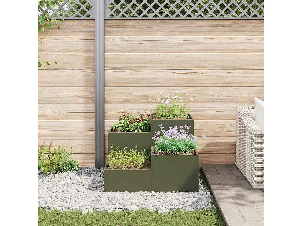 Maceta para Jardín | Jardinera | Macetero Verde oliva 80 x 80 x 60 cm Acero