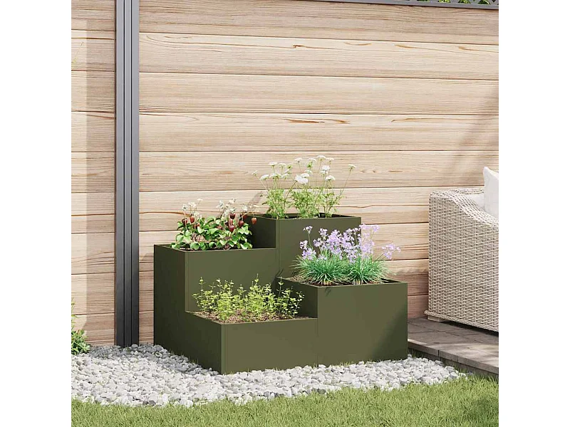 Maceta para Jardín | Jardinera | Macetero Verde oliva 80 x 80 x 60 cm Acero