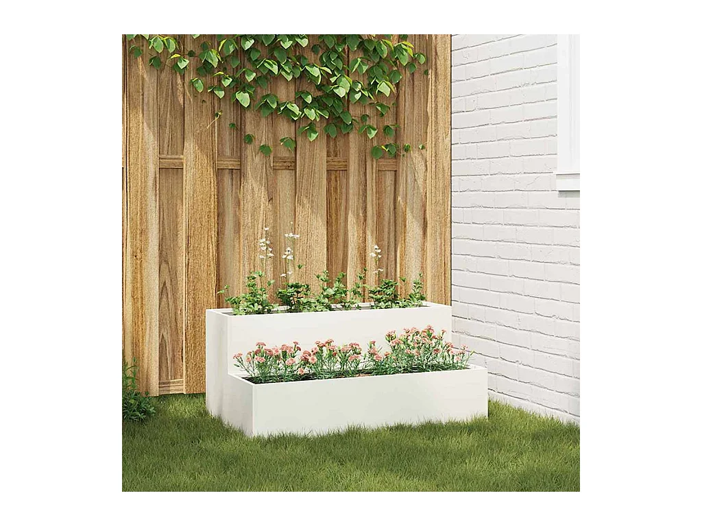 Maceta para Jardín | Jardinera | Macetero Blanco 100 x 60 x 45 cm Acero