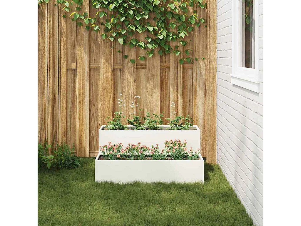 Maceta para Jardín | Jardinera | Macetero Blanco 100 x 60 x 45 cm Acero