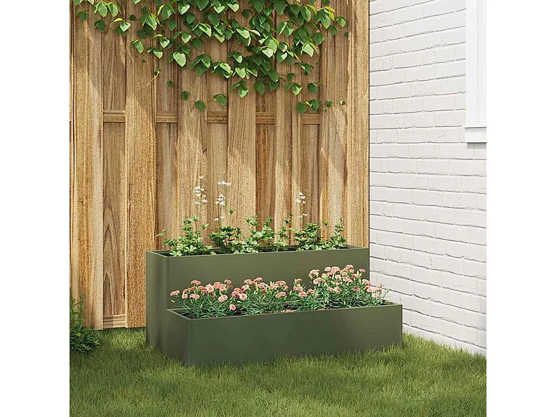 Cache-pot de jardin | Jardinière Vert olive 100 x 60 x 45 cm Acier