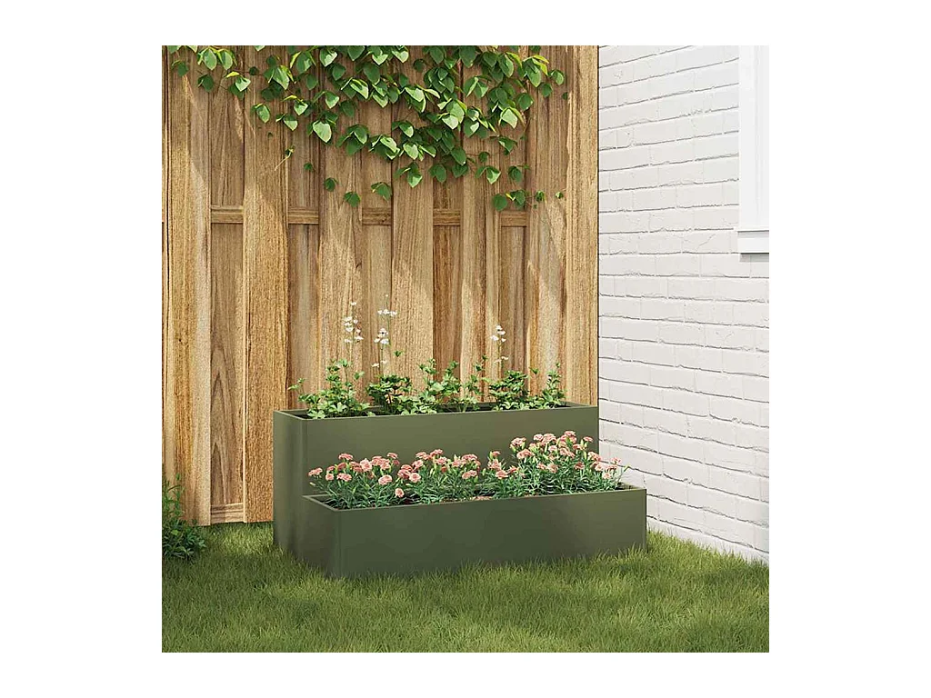 Cache-pot de jardin | Jardinière Vert olive 100 x 60 x 45 cm Acier