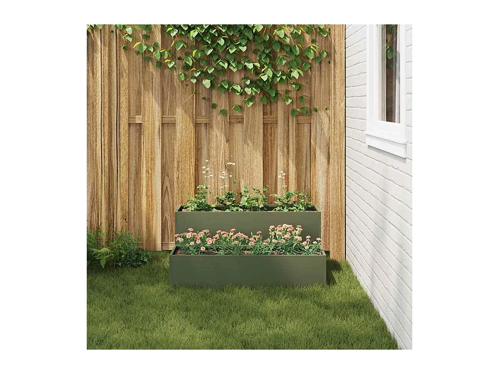 Cache-pot de jardin | Jardinière Vert olive 100 x 60 x 45 cm Acier
