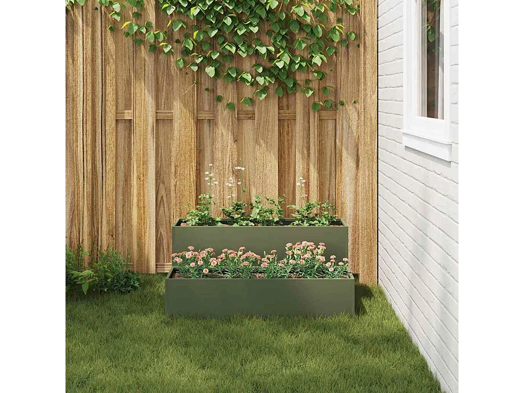 Cache-pot de jardin | Jardinière Vert olive 100 x 60 x 45 cm Acier