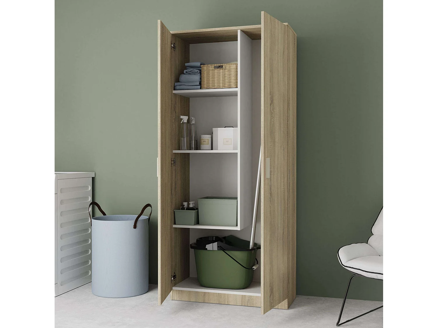 Armario Multiusos Escobero 1 Estante Superior Altura Roble Cambrian 180x80x35cm