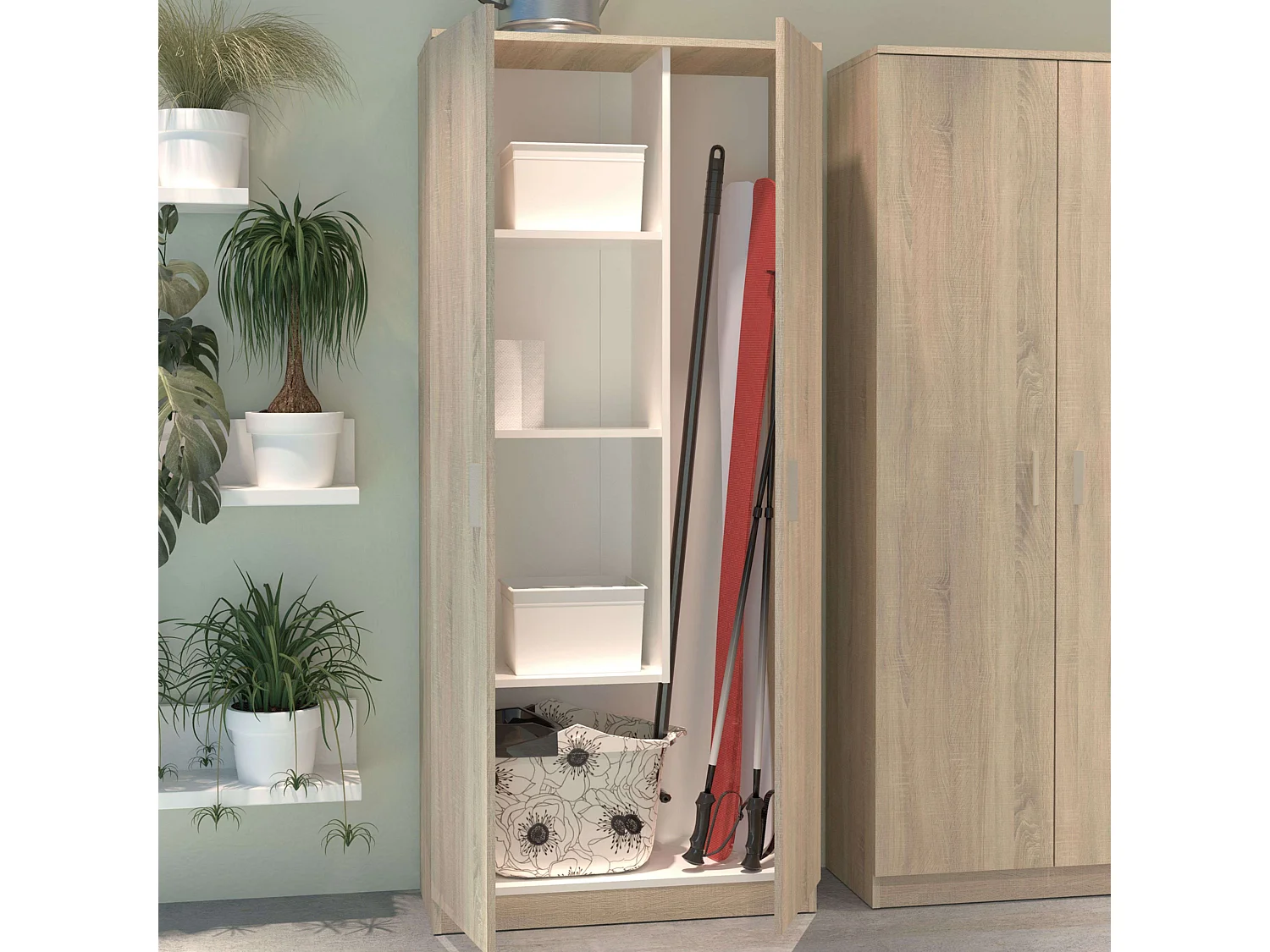 Armario Multiusos Escobero 1 Estante Superior Altura Roble Cambrian 180x80x35cm