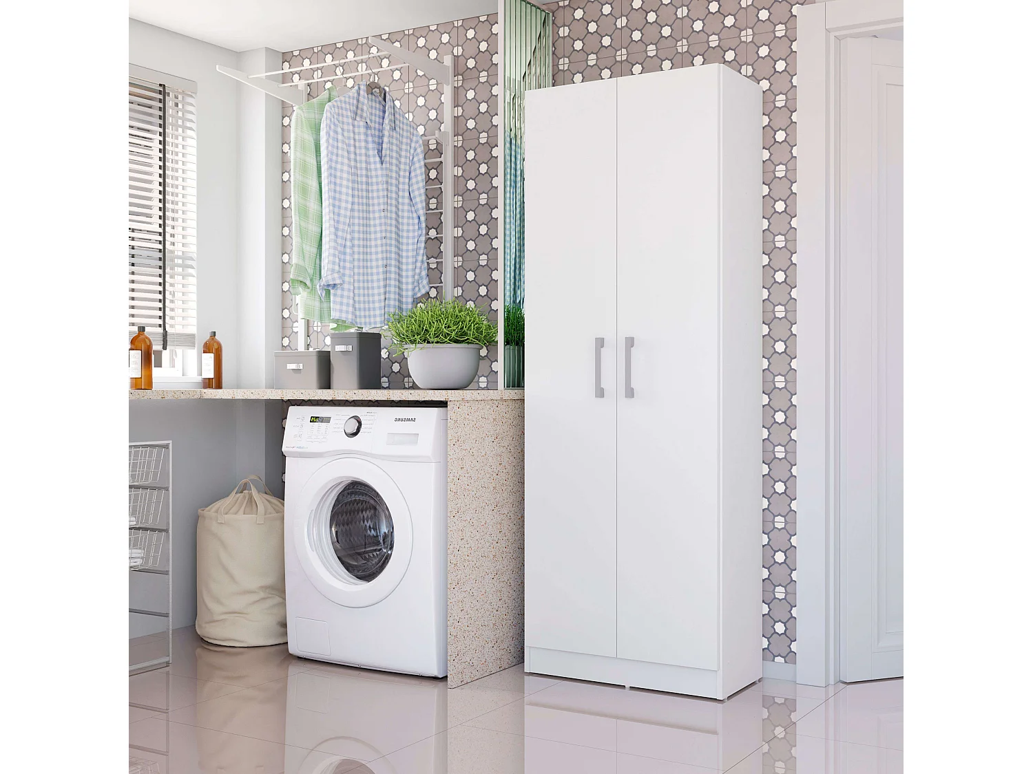 Armario Auxiliar Multiusos 2 Puertas Abatibles Blanco Mate 61x170 cm