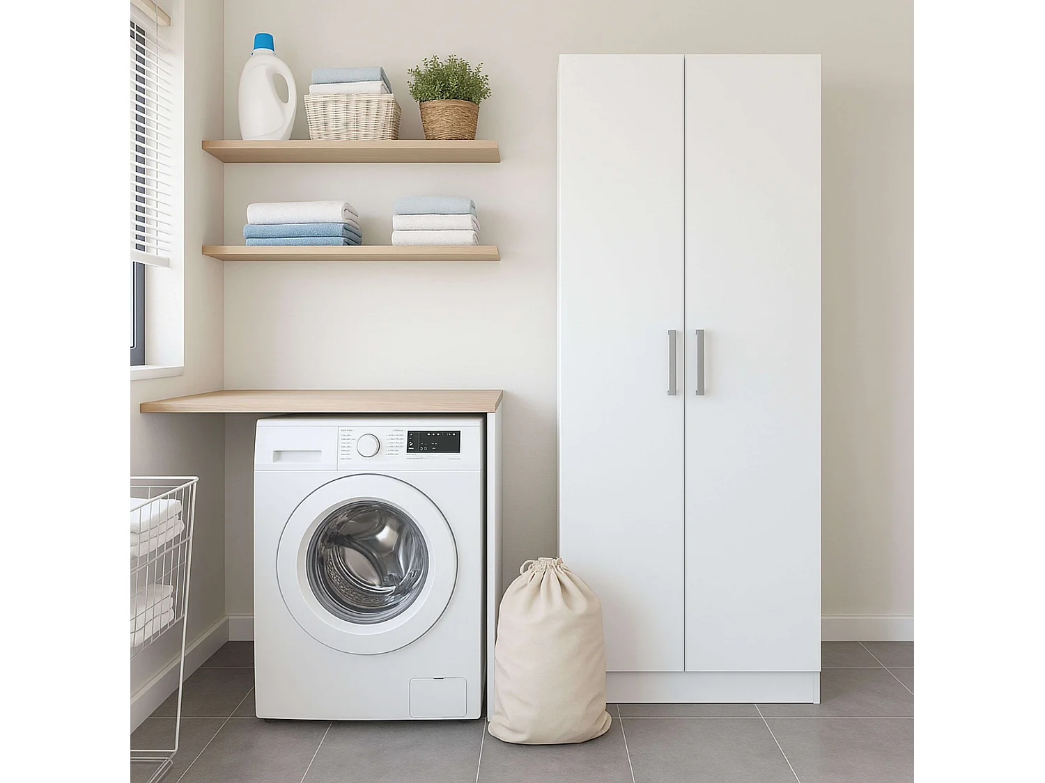 Armoire auxiliaire polyvalente avec 2 portes pliantes, blanc mat, 61 x 170 cm