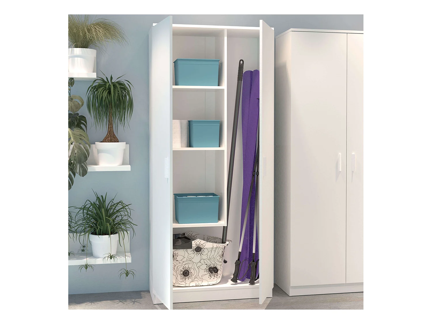 Armario Escobero Multiusos 1 Estante Ajustable Blanco 180x80x35 cm